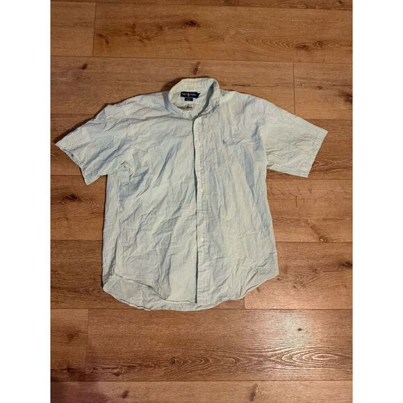 Polo Ralph Lauren Mens Green Striped Short Sleeve Button Up Shirt Size Large - Picture 1 of 3